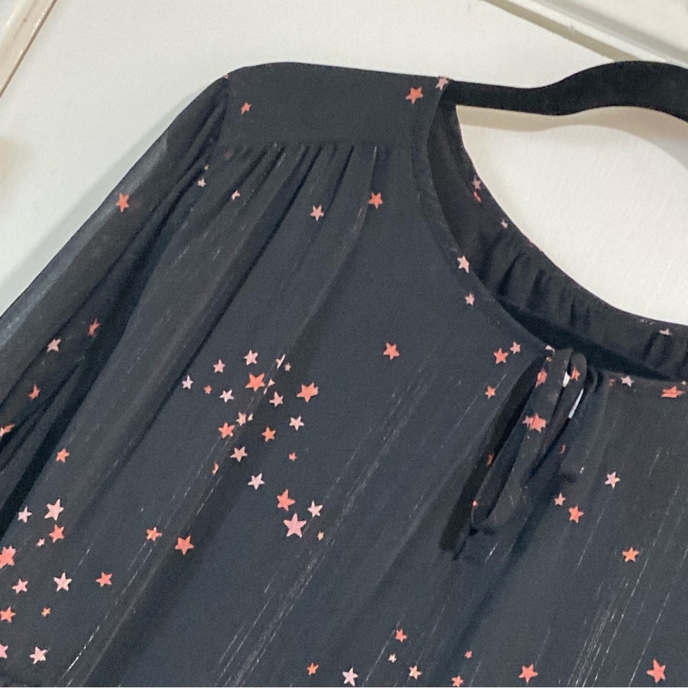 Maternity Dress Sz L Black Sheer Lined Metallic Thread With Rose Pink Stars